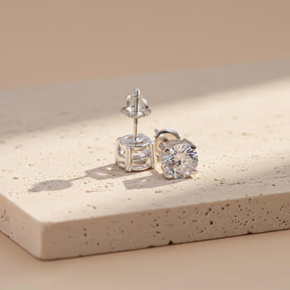 Silver Sphere Screw Stud Earrings