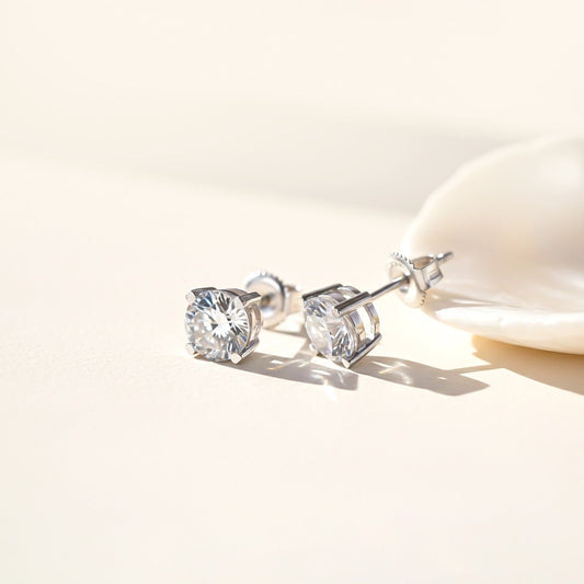 Silver Sphere Screw Stud Earrings