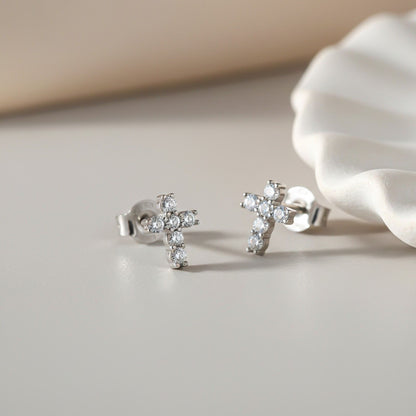 Silver Cross Stud Earrings