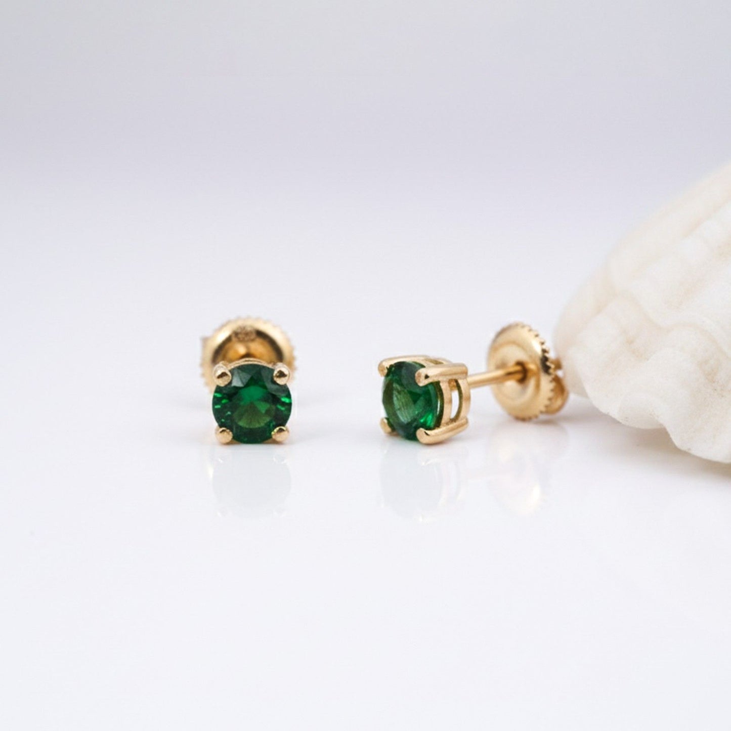 Silver Green Emerald Solitaire Studs Earring