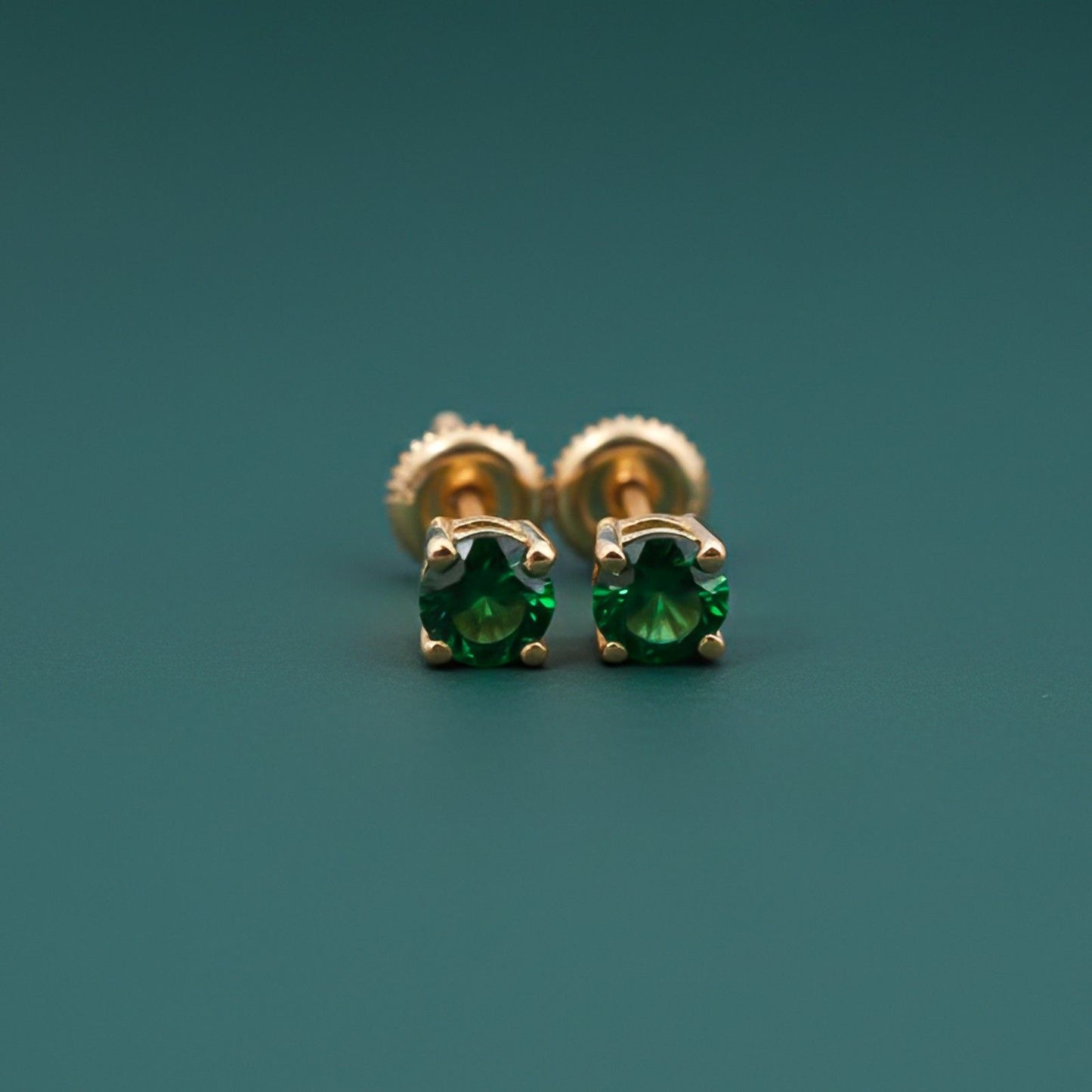 Silver Green Emerald Solitaire Studs Earring