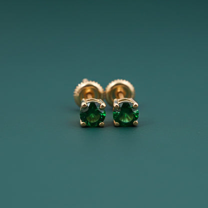 Silver Green Emerald Solitaire Studs Earring