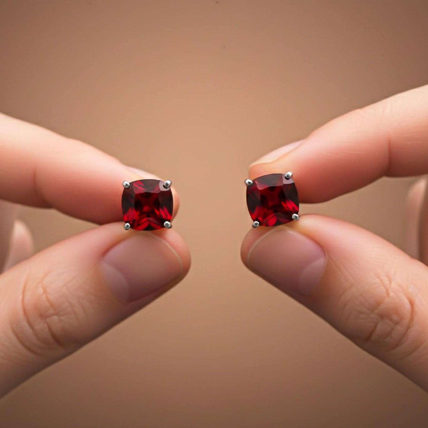 Silver Grace Ruby Stud Earrings