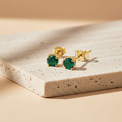 Golden Mini Emerald Stud Earrings