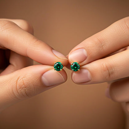 Golden Mini Emerald Stud Earrings