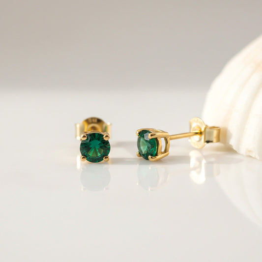 Golden Mini Emerald Stud Earrings
