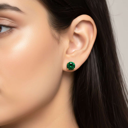 Golden Mini Emerald Stud Earrings