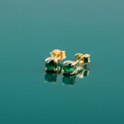 Golden Mini Emerald Stud Earrings