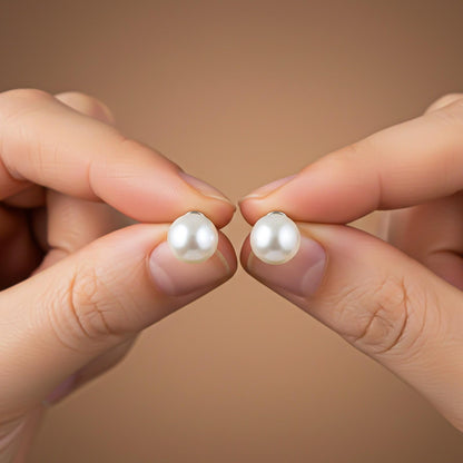 Silver Pearl Moon Stud Earrings