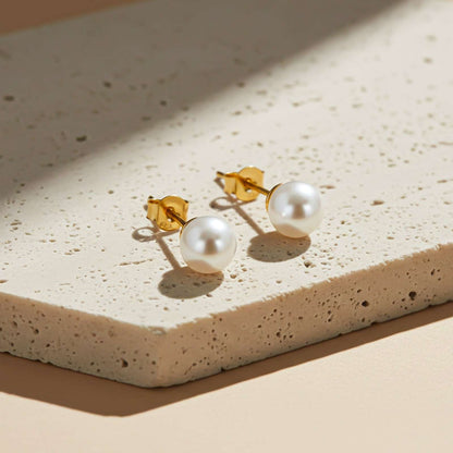 Golden Pearl Moon Stud Earrings