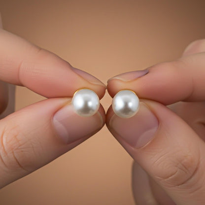 Golden Pearl Moon Stud Earrings