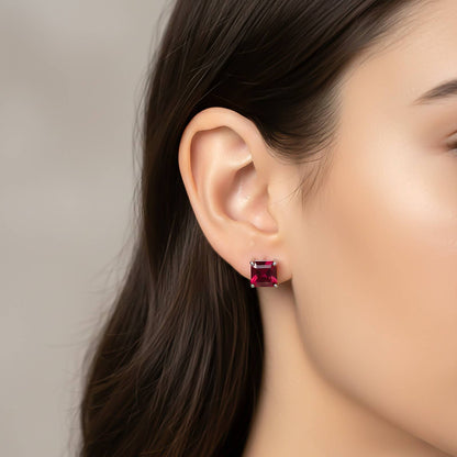 Silver Pink Ruby Solitaire Stud Earring