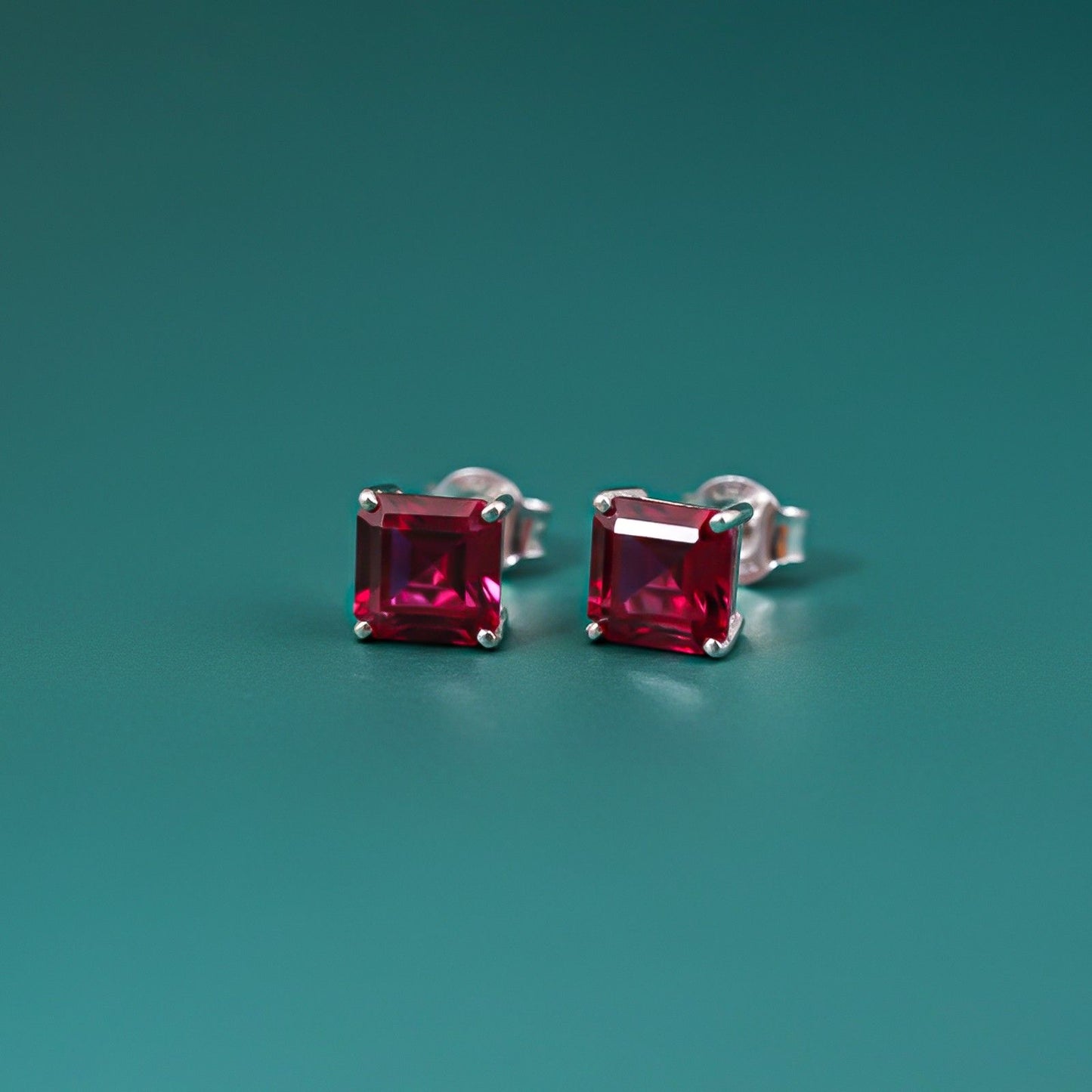 Silver Pink Ruby Solitaire Stud Earring