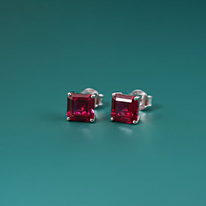 Silver Pink Ruby Solitaire Stud Earring