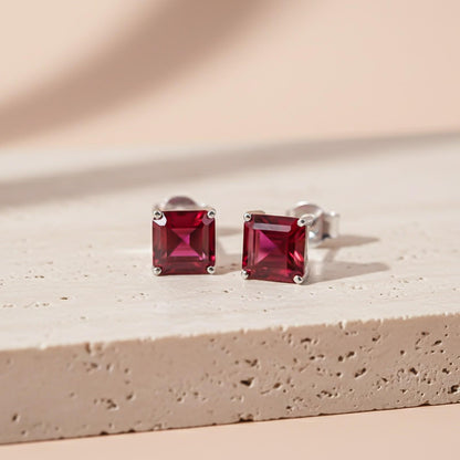 Silver Pink Ruby Solitaire Stud Earring