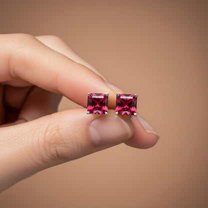Silver Pink Ruby Solitaire Stud Earring