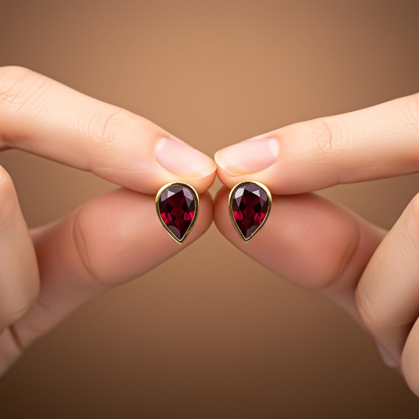 Golden Pear Shape Ruby Stud Earrings