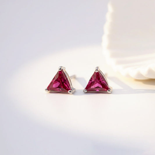 Triangle Pink Ruby Stud Earrings