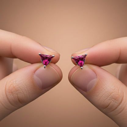 Triangle Pink Ruby Stud Earrings