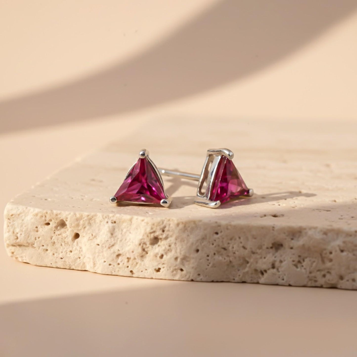 Triangle Pink Ruby Stud Earrings