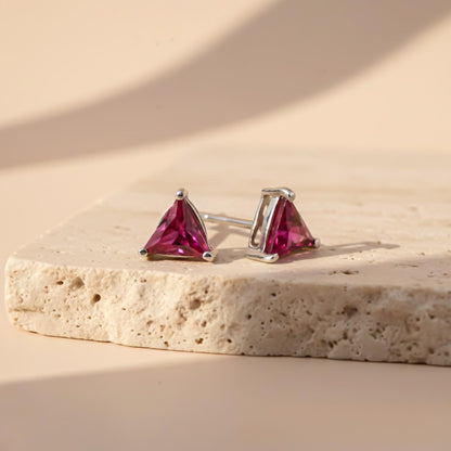 Triangle Pink Ruby Stud Earrings