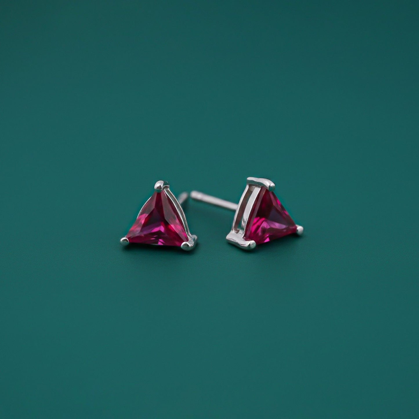 Triangle Pink Ruby Stud Earrings