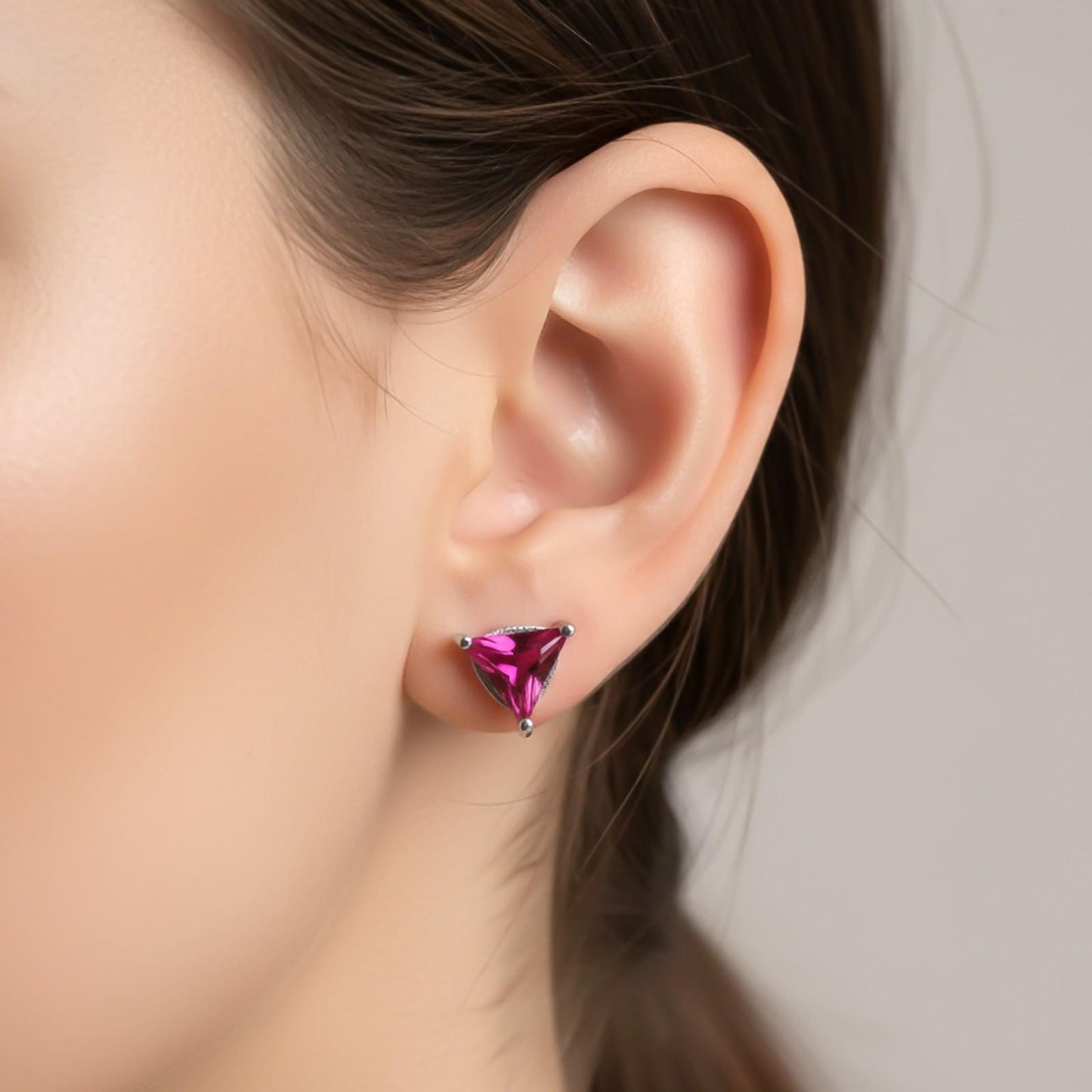 Triangle Pink Ruby Stud Earrings
