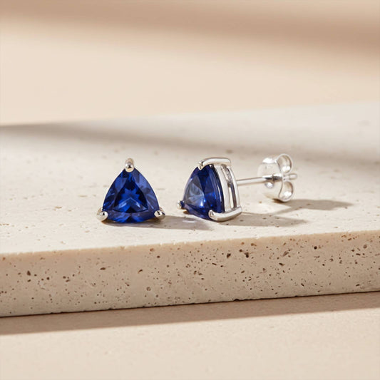 Trillion-Cut Blue Sapphire Stud Earrings