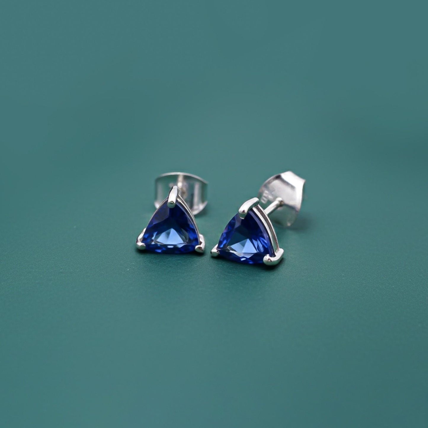 Trillion-Cut Blue Sapphire Stud Earrings
