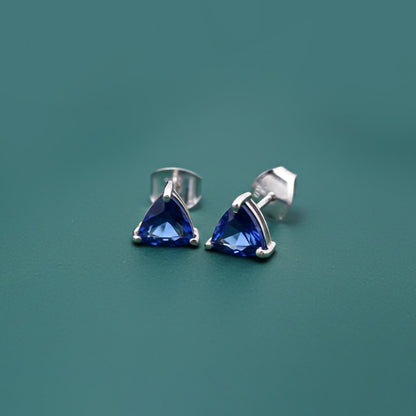 Trillion-Cut Blue Sapphire Stud Earrings