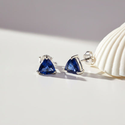 Trillion-Cut Blue Sapphire Stud Earrings