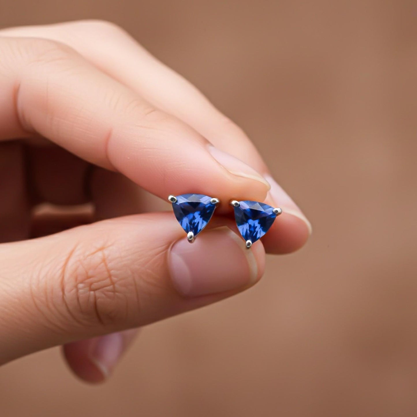 Trillion-Cut Blue Sapphire Stud Earrings