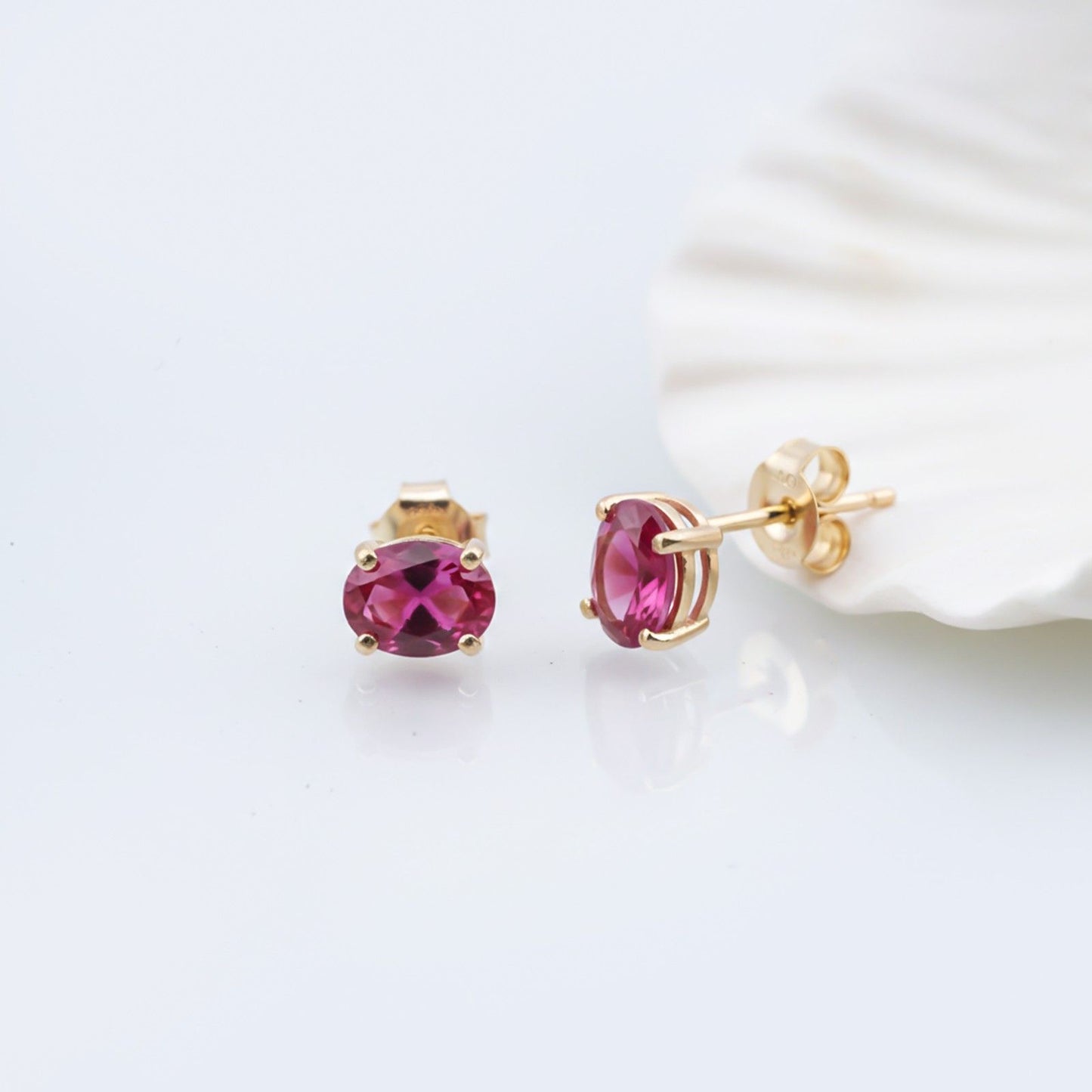 Golden Ruby Oval Studs Earrings