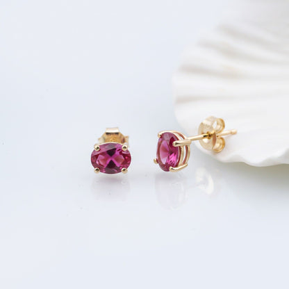Golden Ruby Oval Studs Earrings