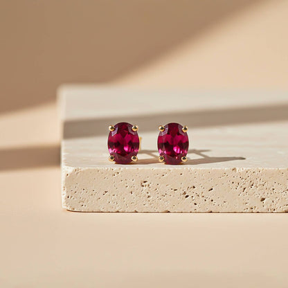 Golden Ruby Oval Studs Earrings