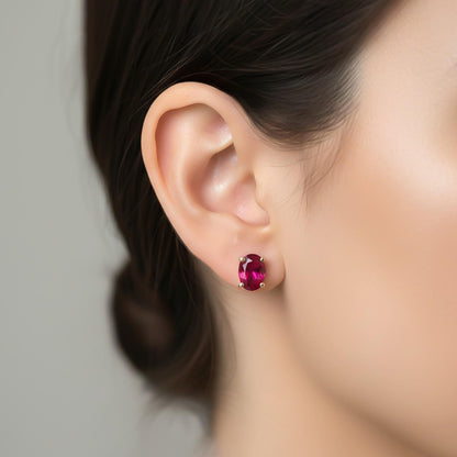 Golden Ruby Oval Studs Earrings