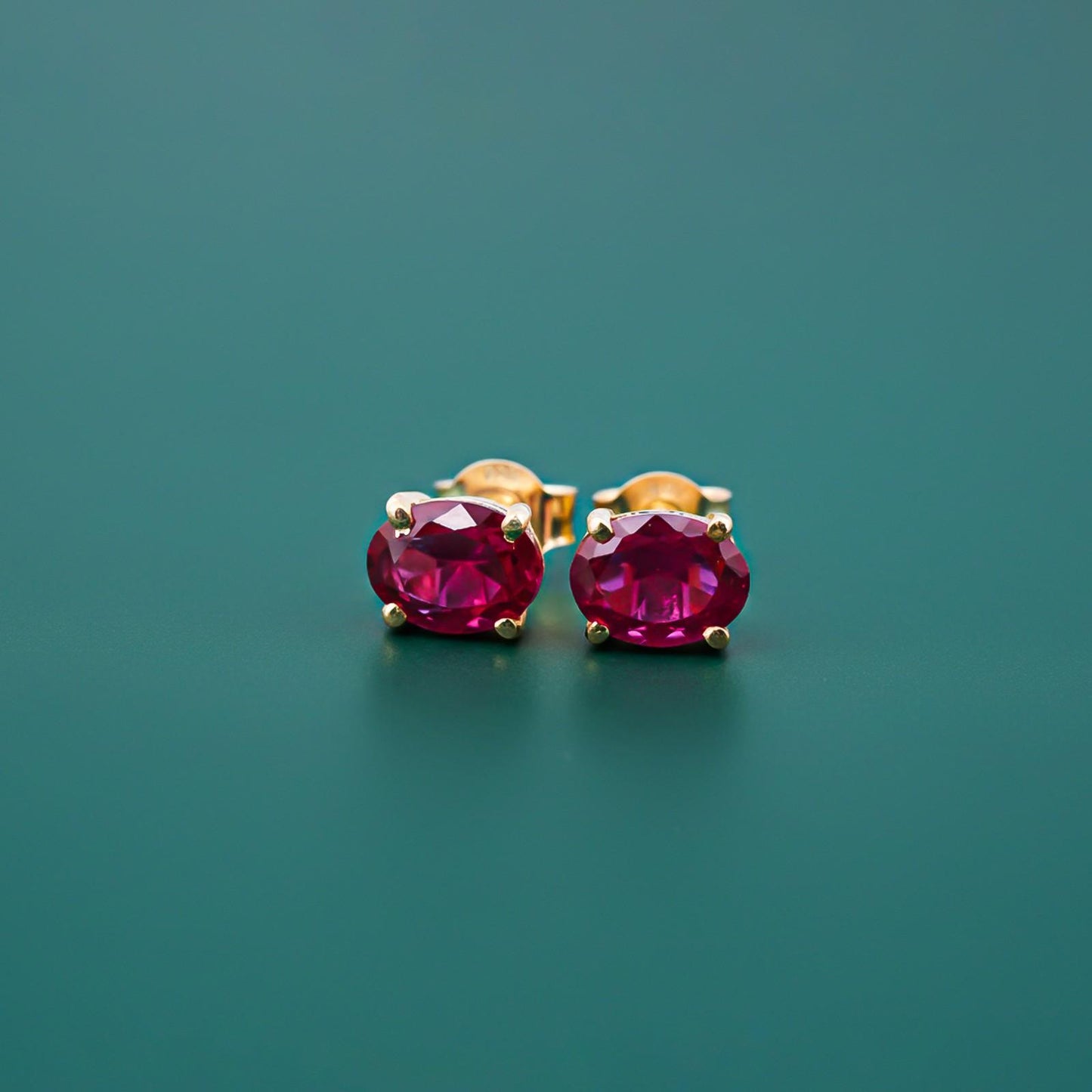 Golden Ruby Oval Studs Earrings