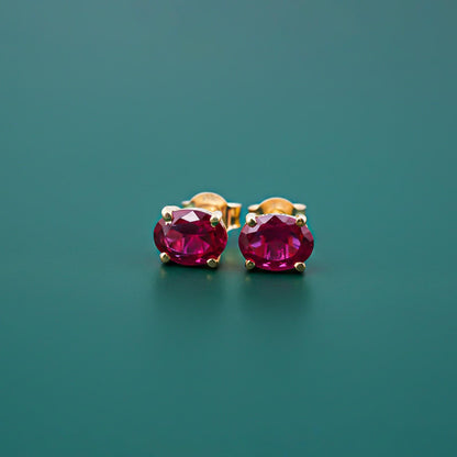 Golden Ruby Oval Studs Earrings