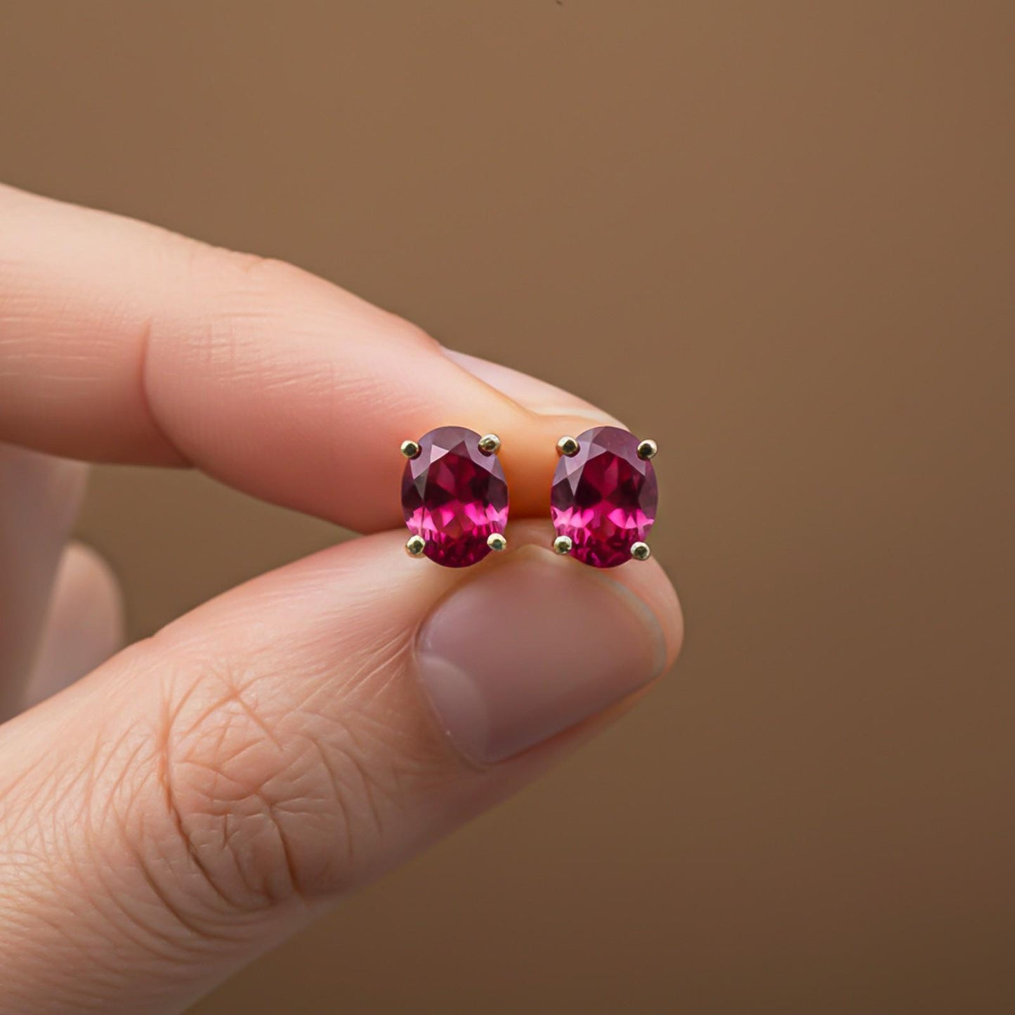 Golden Ruby Oval Studs Earrings