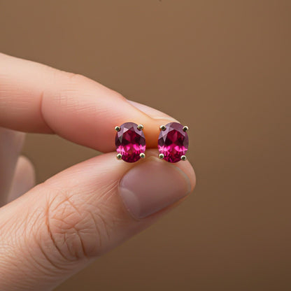 Golden Ruby Oval Studs Earrings
