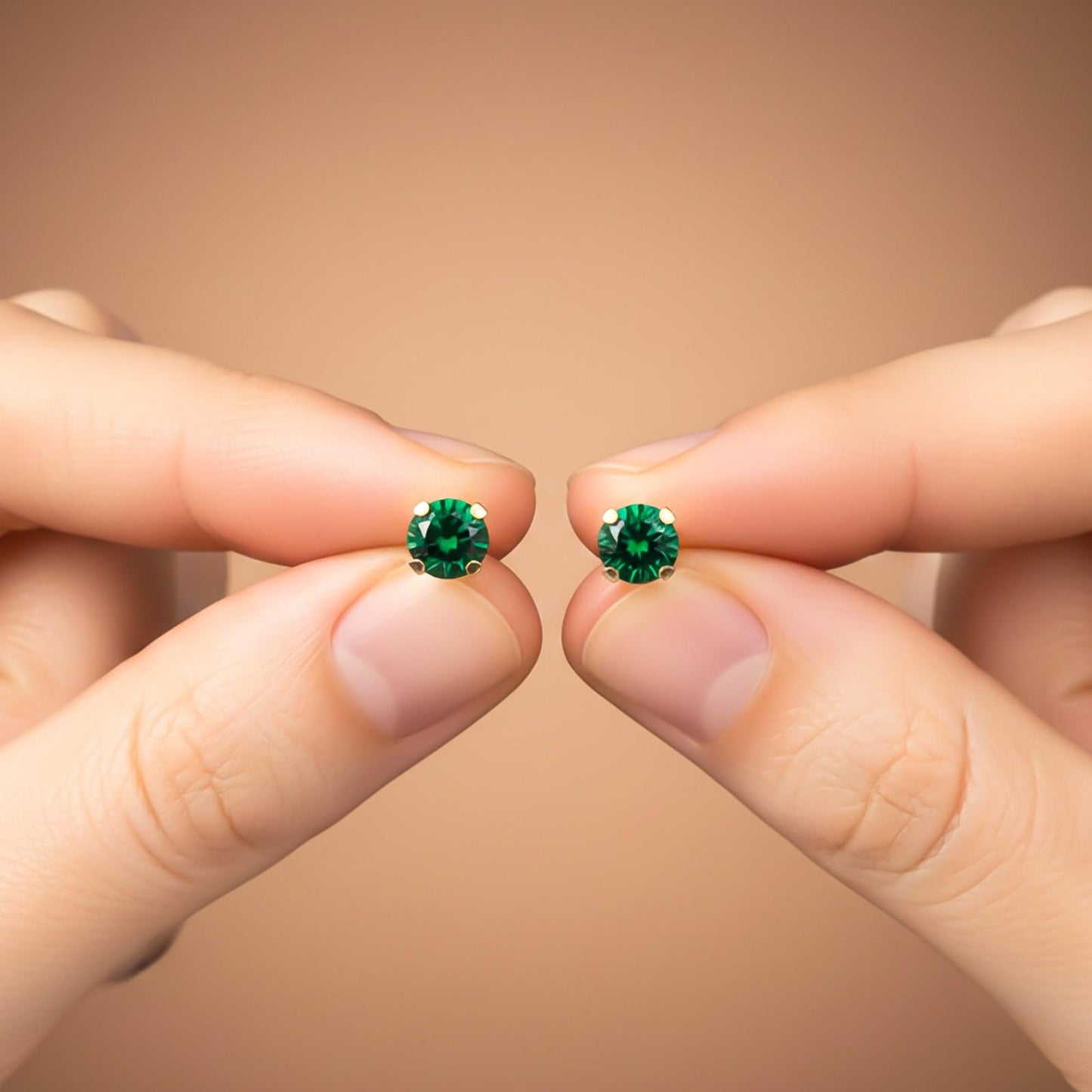 Silver Solitaire Green Emerald Stud Earrings