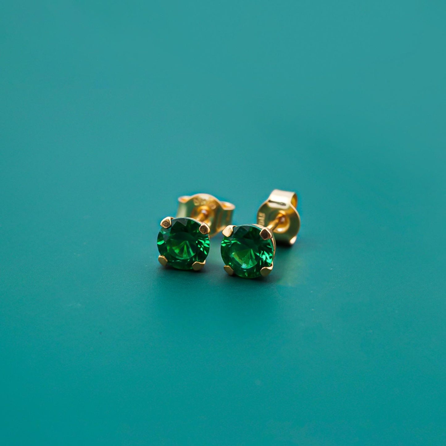 Silver Solitaire Green Emerald Stud Earrings