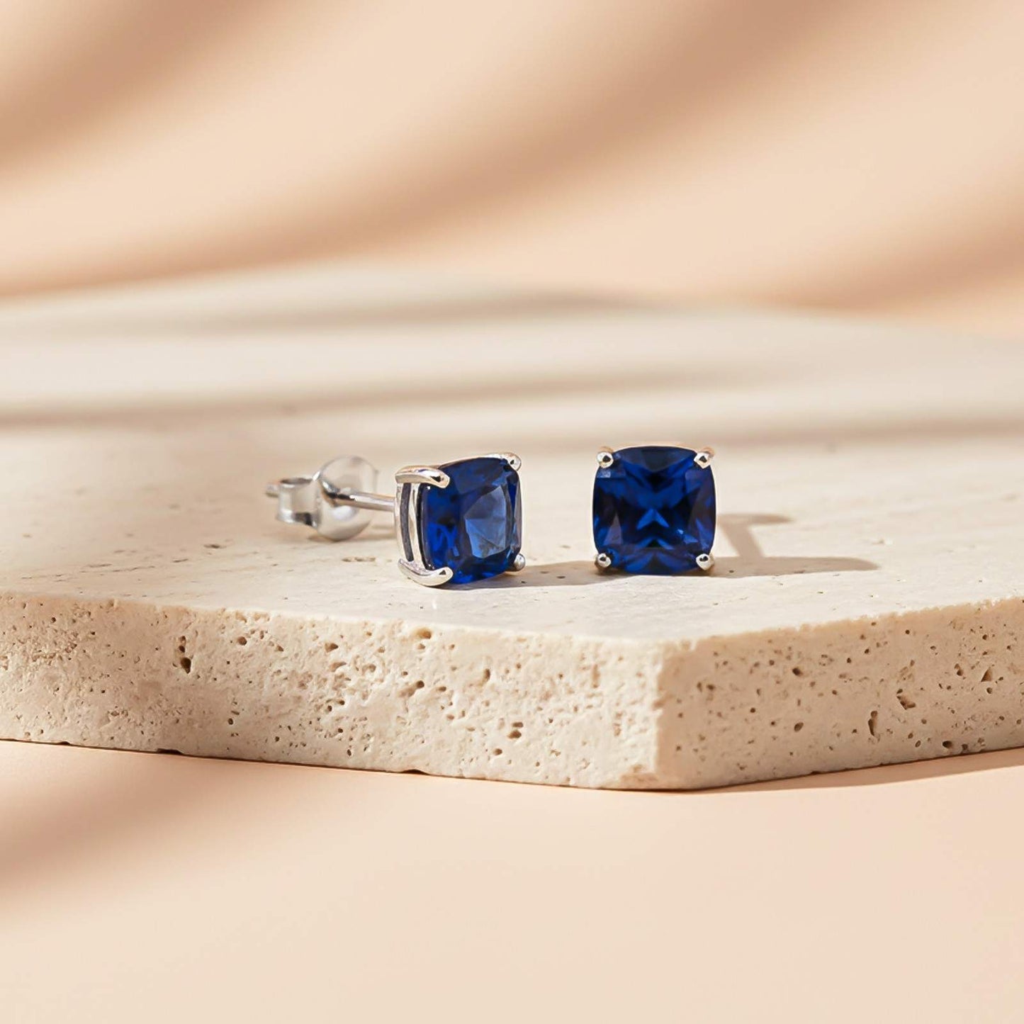 Silver Blue Sapphire Solitaire Stud Earrings