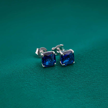 Silver Blue Sapphire Solitaire Stud Earrings