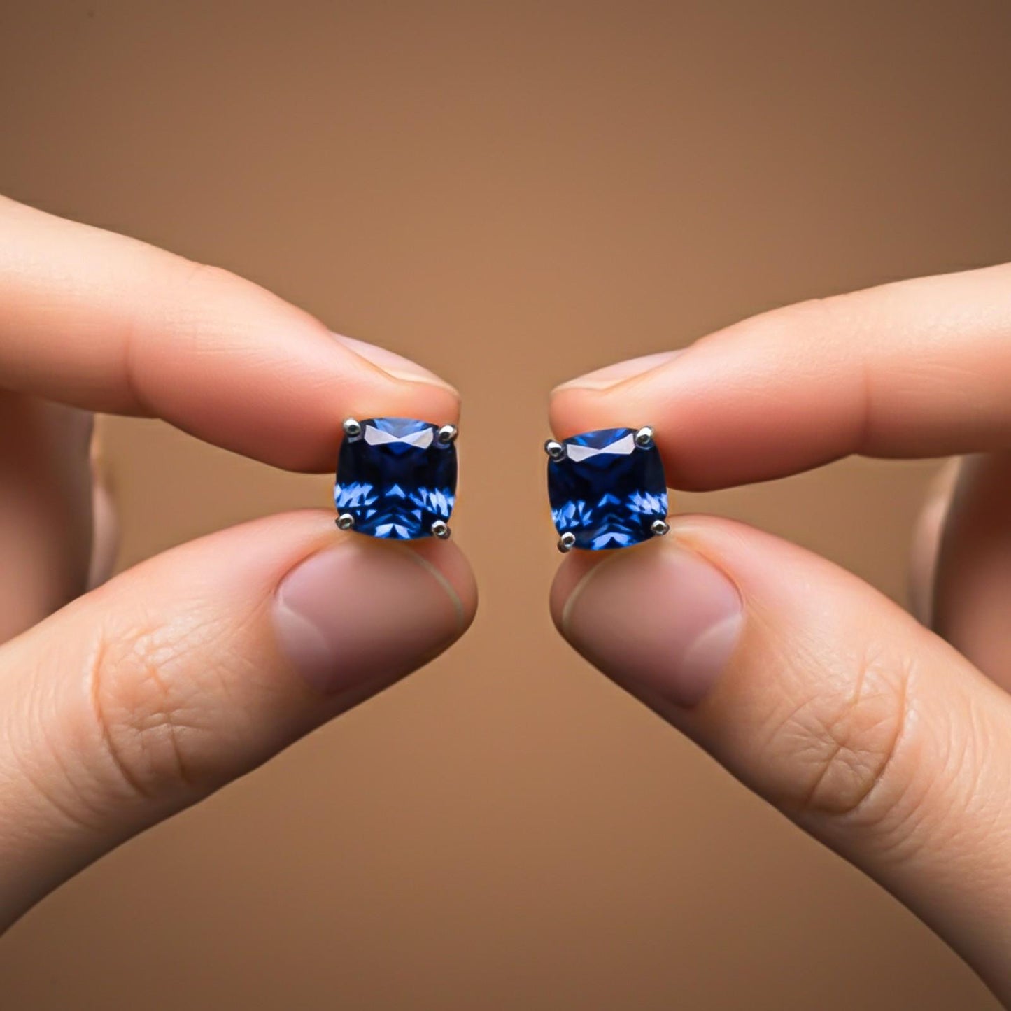 Silver Blue Sapphire Solitaire Stud Earrings