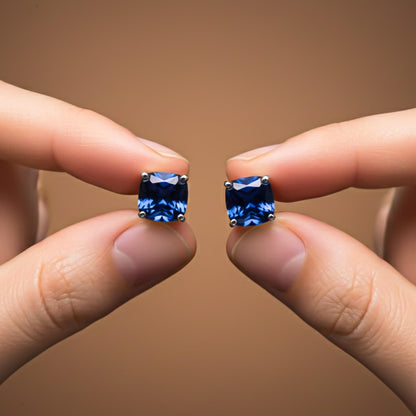 Silver Blue Sapphire Solitaire Stud Earrings