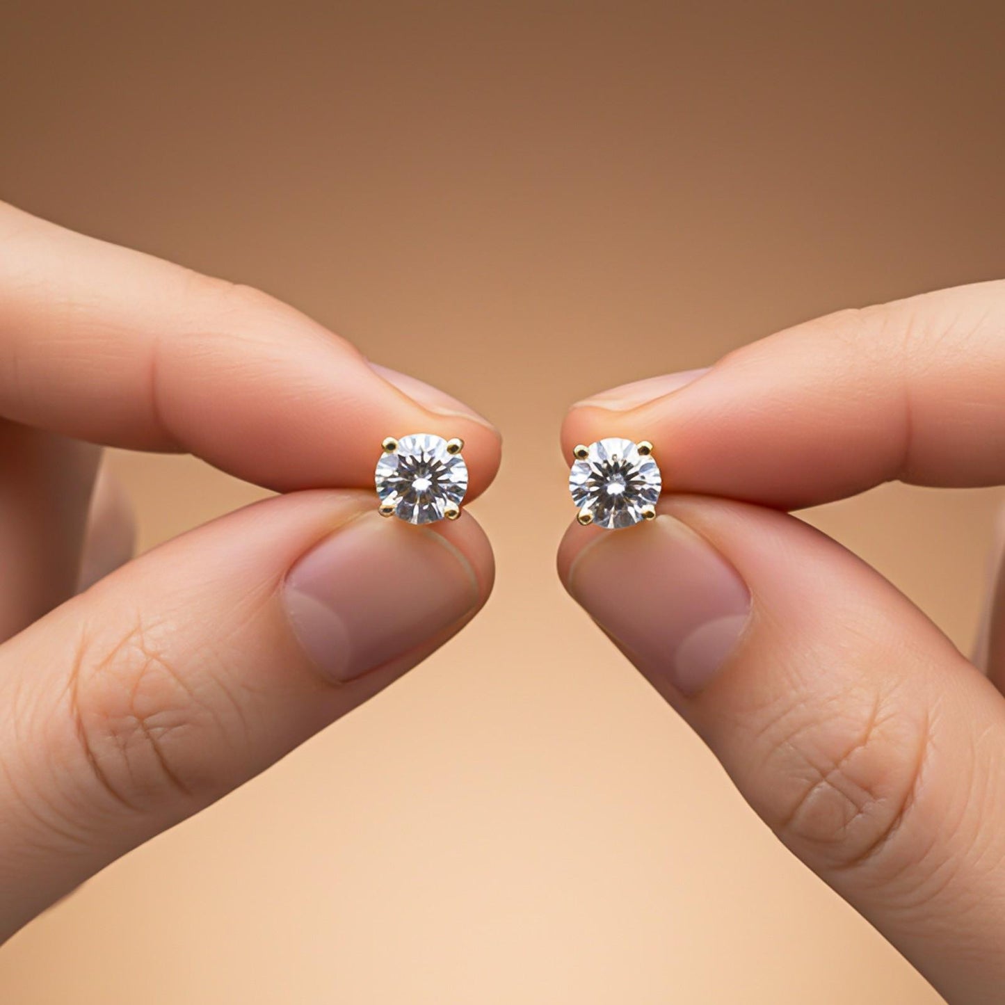 Golden Diamond Solitaire Stud Earrings