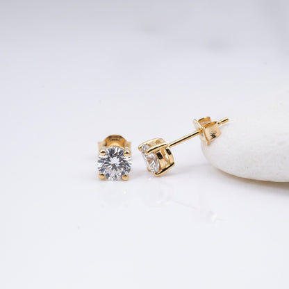 Golden Diamond Solitaire Stud Earrings