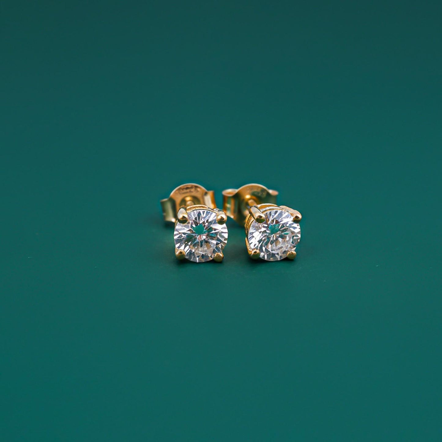 Golden Diamond Solitaire Stud Earrings