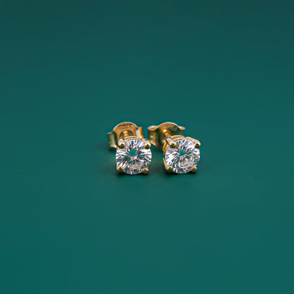 Golden Diamond Solitaire Stud Earrings